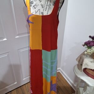 Colorblock Maxi Dress in Red, Mustard & Mint Green